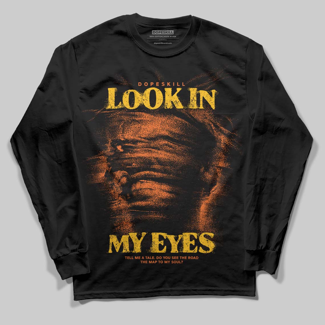 Orange, Black and White Sneakers DopeSkill Long Sleeve T-Shirt Look In My Eyes Graphic Streetwear - Black