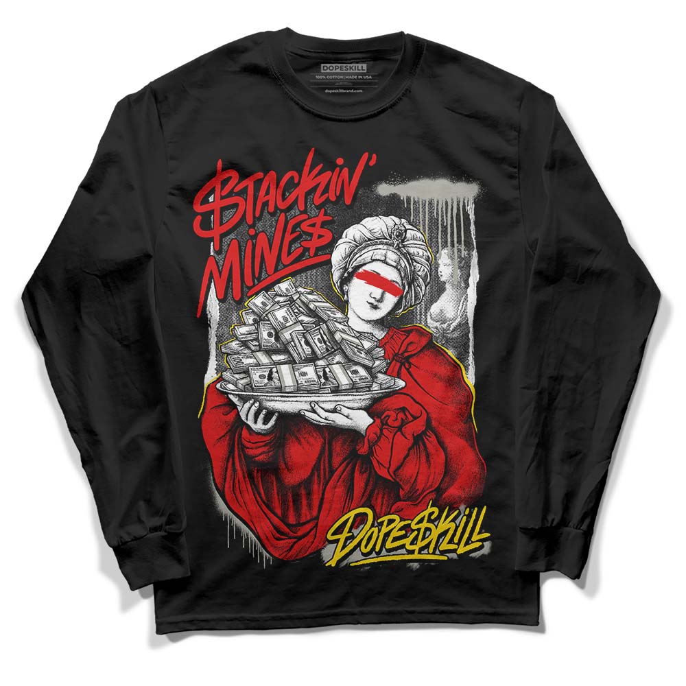 Jordan 3 Fire Red DopeSkill Long Sleeve T-Shirt Stackin Mines Graphic Streetwear = Black