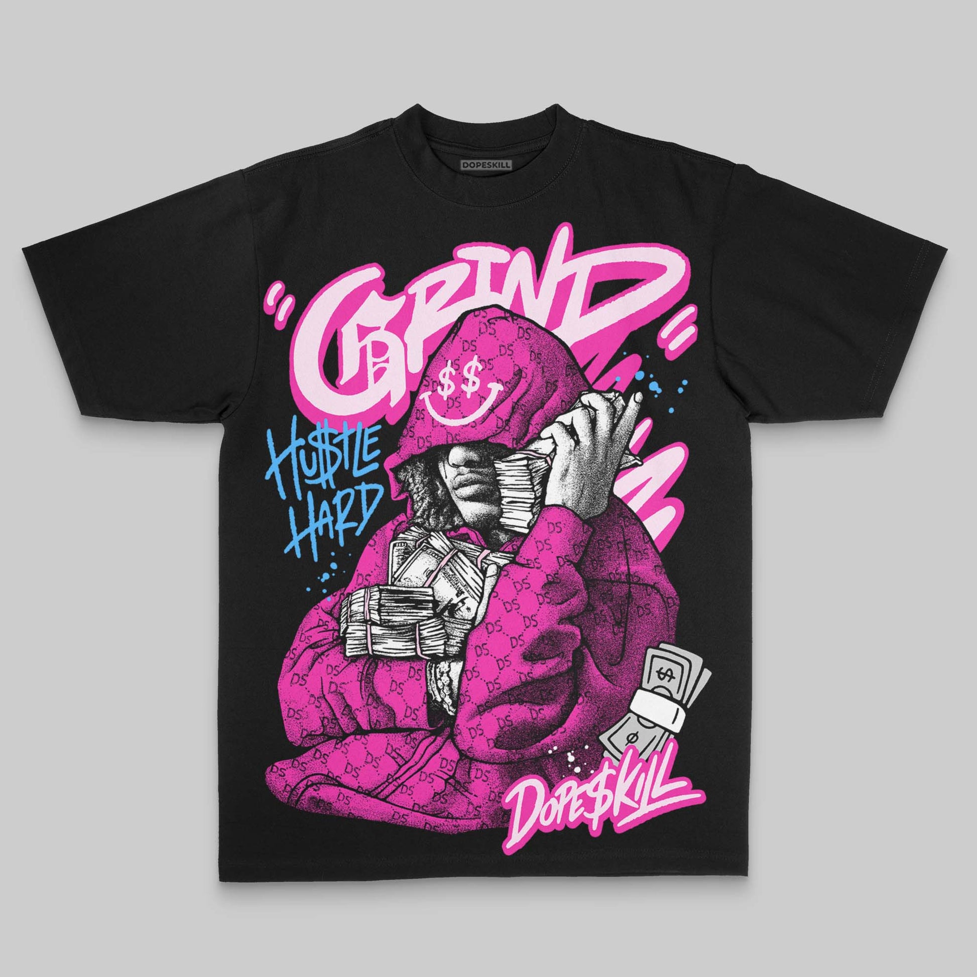 Pink Oversize Print Grind Pray DopeSkill Graphic Premium T-shirt Streetwear - Black