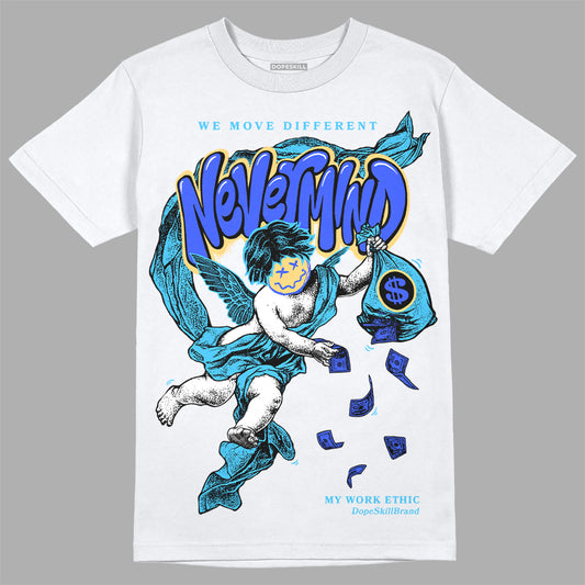 Jordan 13 Retro University Blue DopeSkill T-Shirt Nevermind Graphic Streetwear  - White 