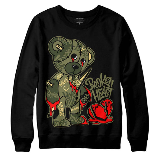Jordan 4 Retro SE Craft Medium Olive DopeSkill Sweatshirt Broken Heart Graphic Streetwear - Black