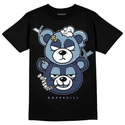 Jordan 1 Mid Diffused Blue DopeSkill T-Shirt New Double Bear Graphic Streetwear - Black