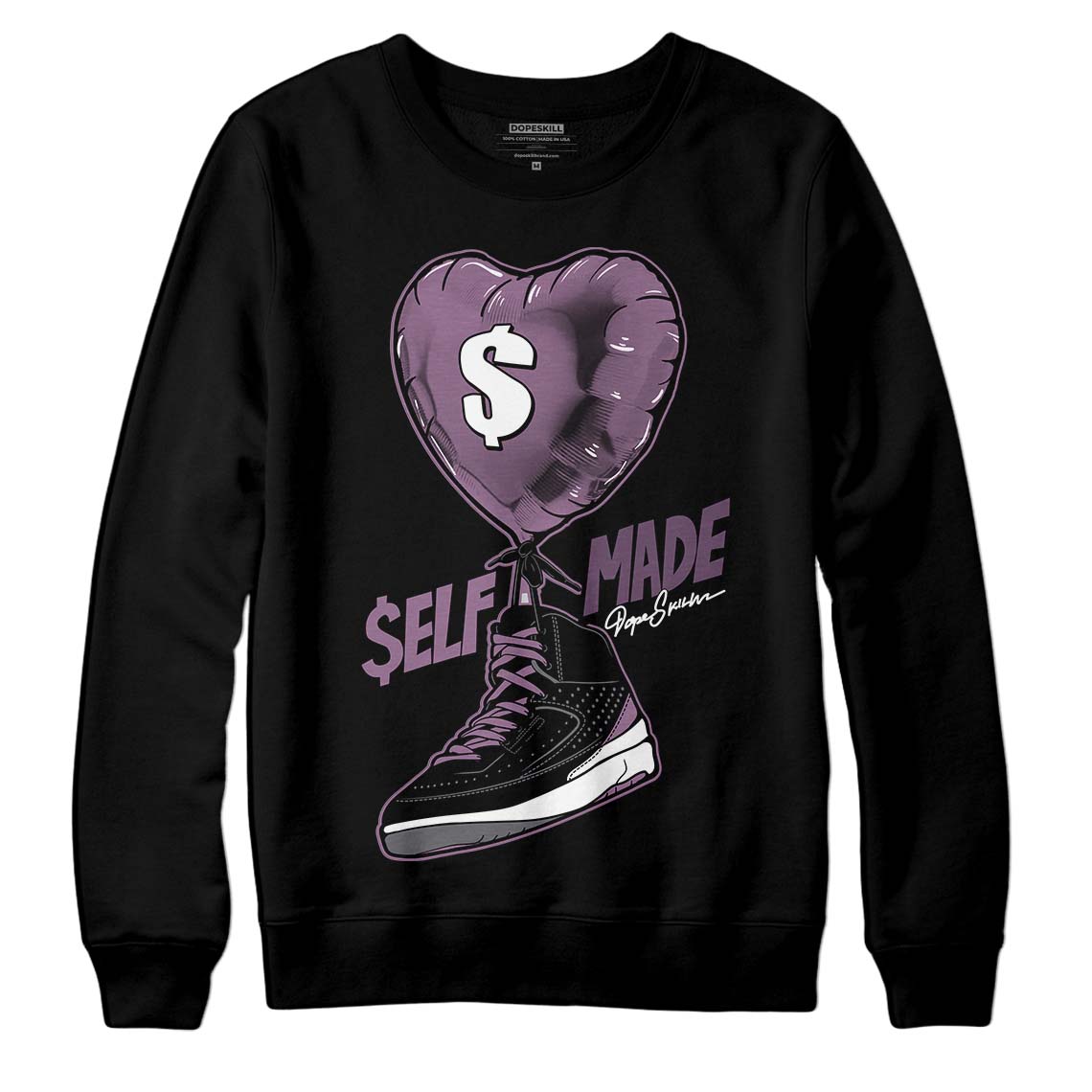 Jordan 2 “Mauve/Off-Noir” DopeSkill Sweatshirt Self Made Graphic Streetwear - Black 