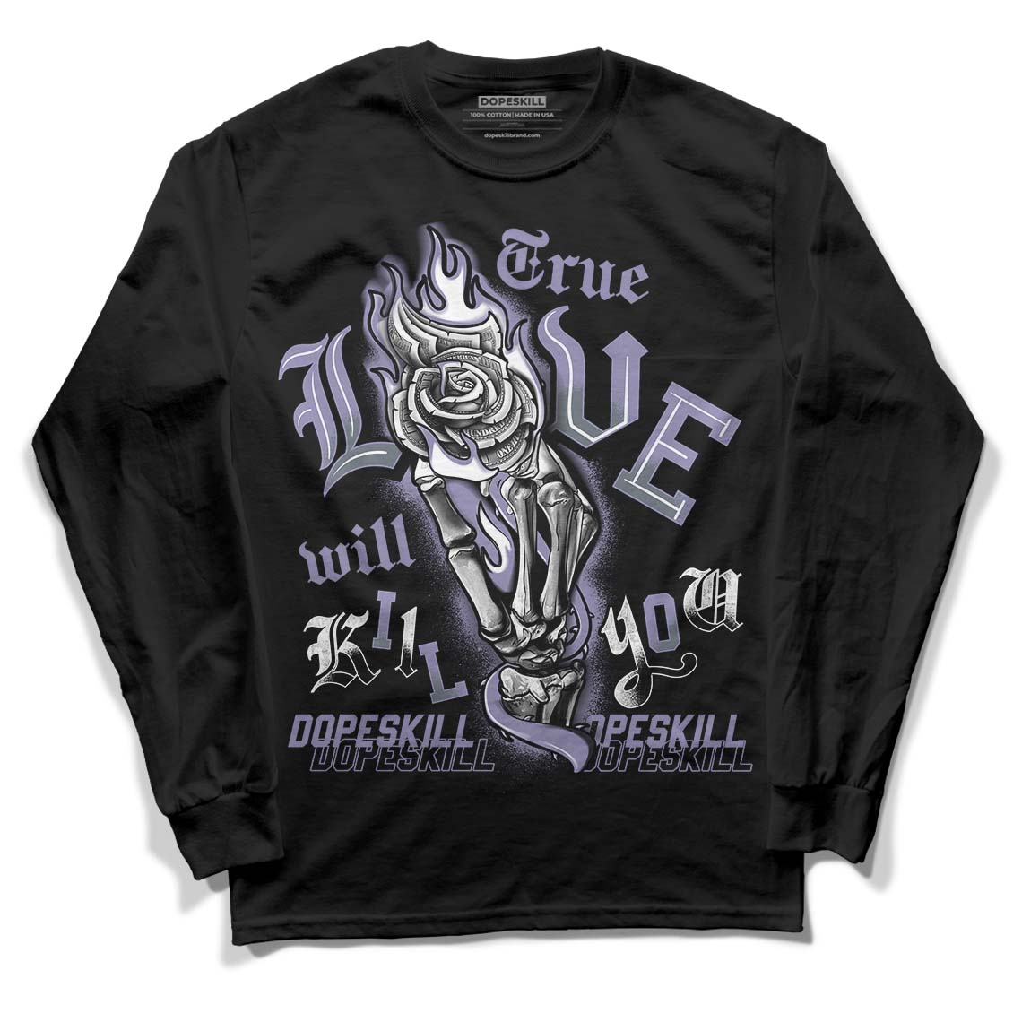 Jordan 5 Retro Low Indigo Haze DopeSkill Long Sleeve T-Shirt True Love Will Kill You Graphic Streetwear - Black