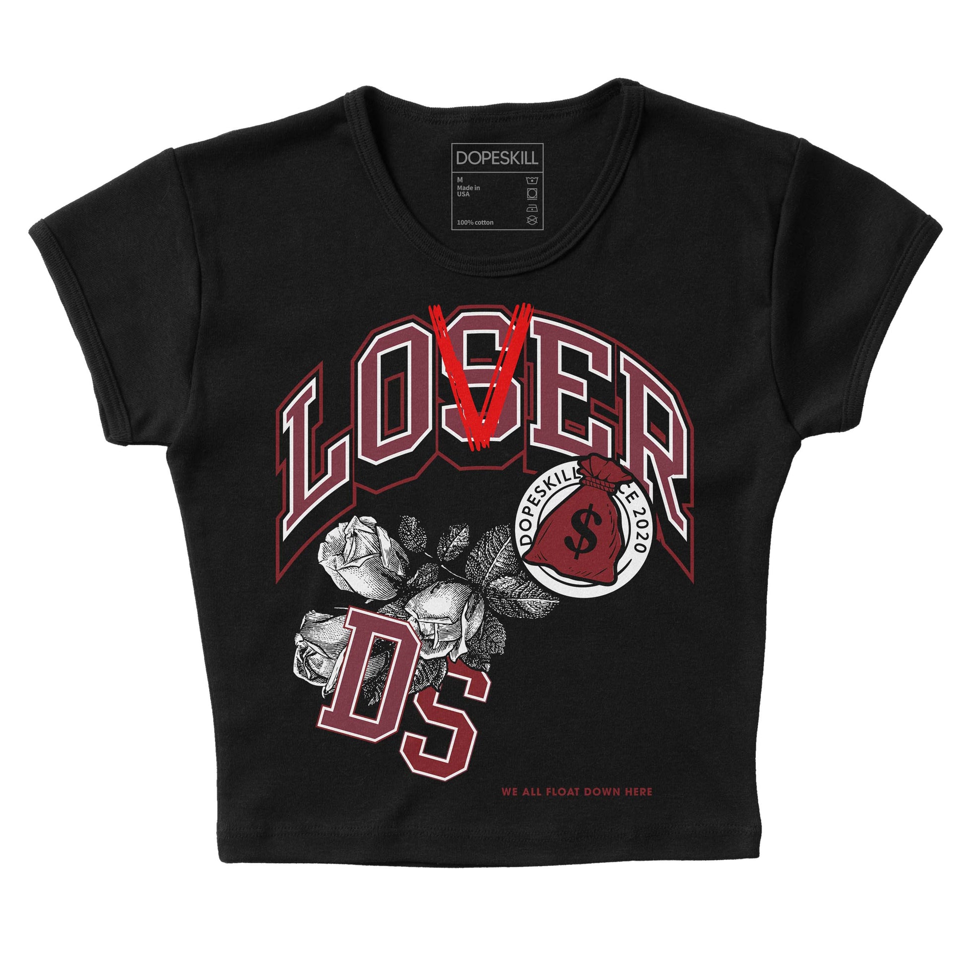 Jordan 1 Retro High OG “Team Red” DopeSkill Women's Crop Top Loser Lover Graphic Streetwear - Black