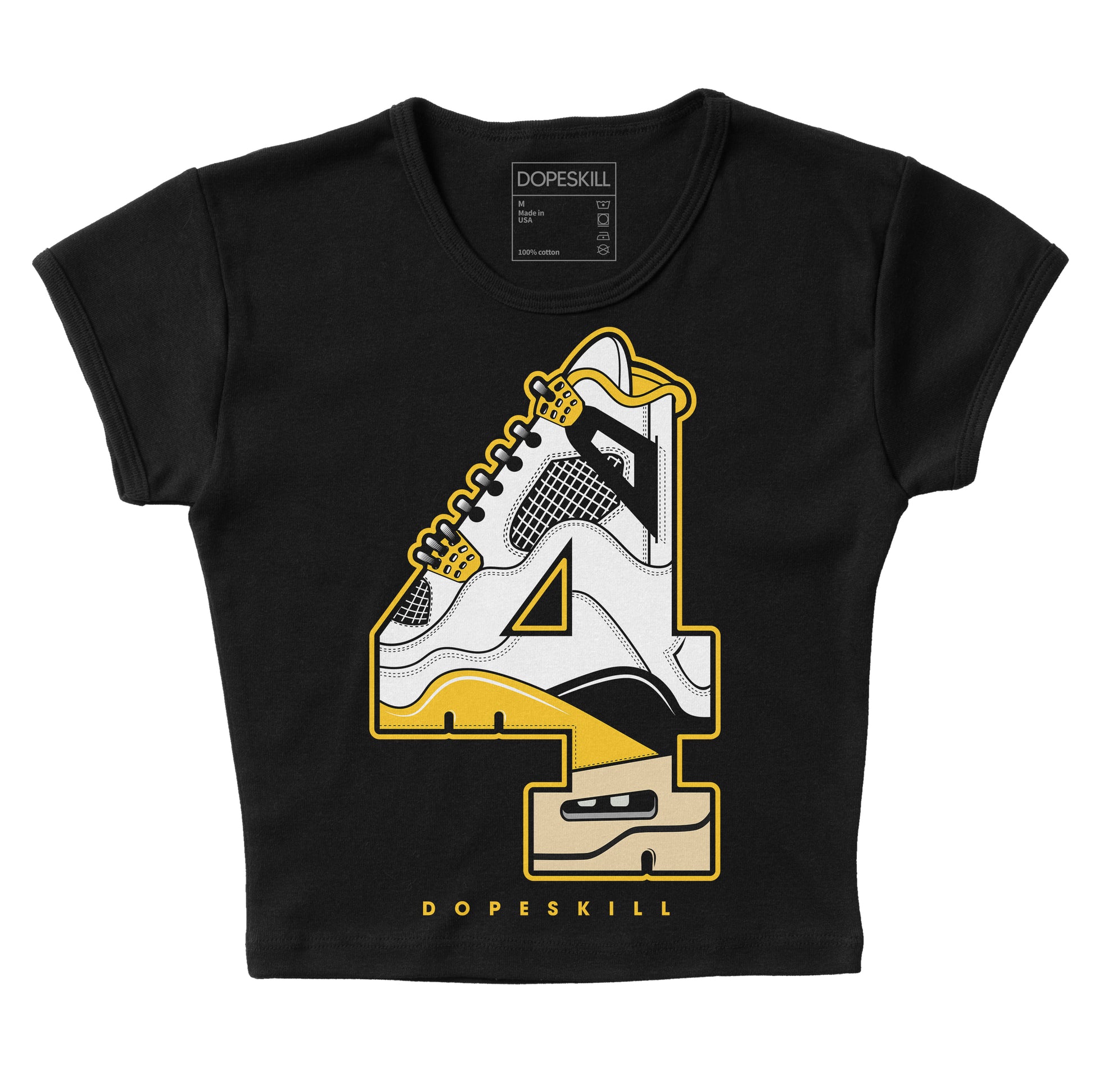 Jordan 4 Retro “Vivid Sulfur” DopeSkill Women's Crop Top No.4 Graphic Streetwear - Black 