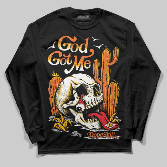 Orange, Black & White Sneakers DopeSkill Long Sleeve T-Shirt God Got Me Graphic Streetwear - Black