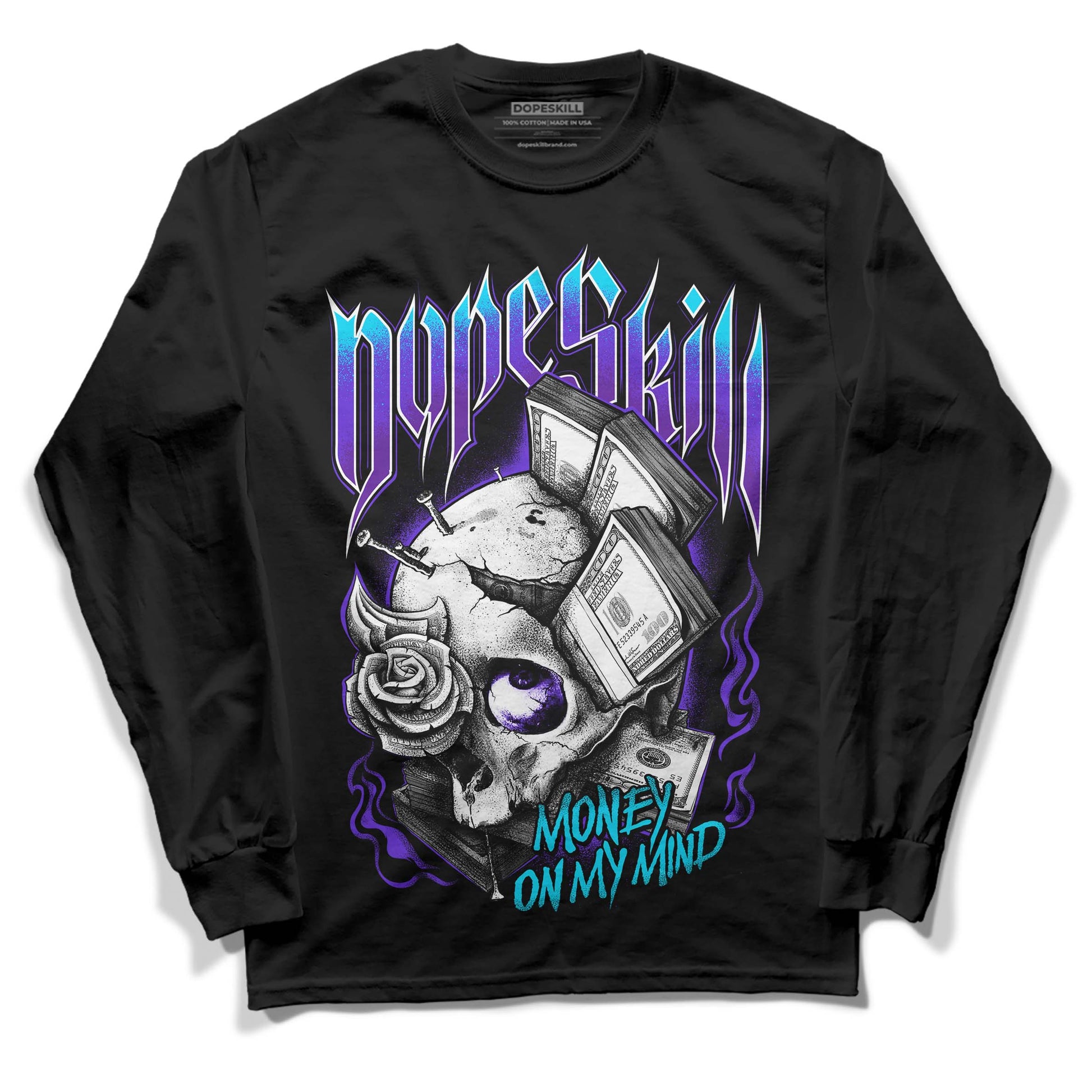 Jordan 6 "Aqua" DopeSkill Long Sleeve T-Shirt Money On My Mind Graphic Streetwear - Black 