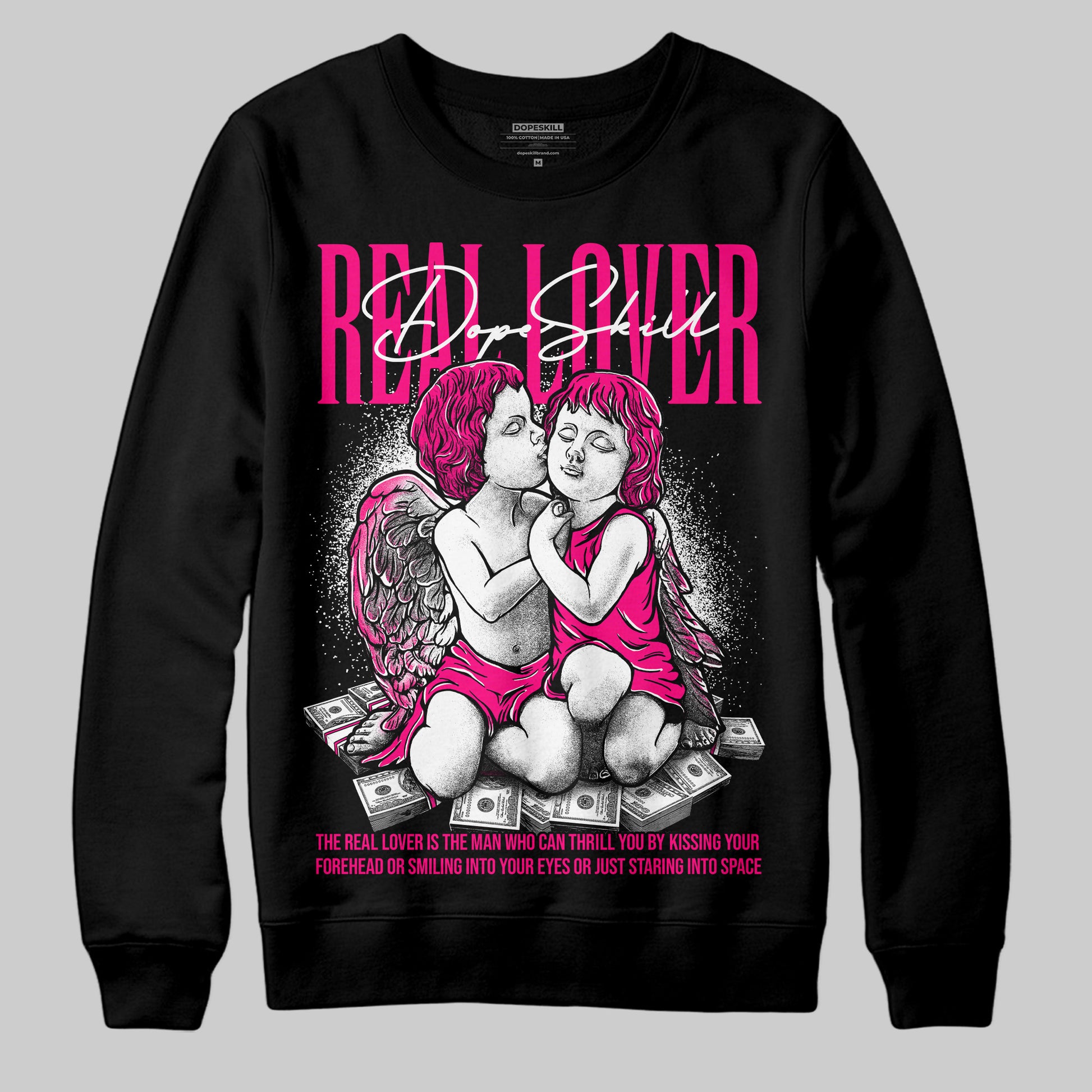 Jordan 1 Low GS “Fierce Pink” Dopeskill Sweatshirt Real Lover Graphic Streetwear - Black