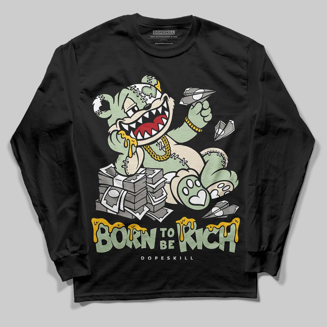 Jordan 4 WMNS “Seafoam” (2025) DopeSkill Long Sleeve T-Shirt Born To Be Rich Graphic Streetwear - Black