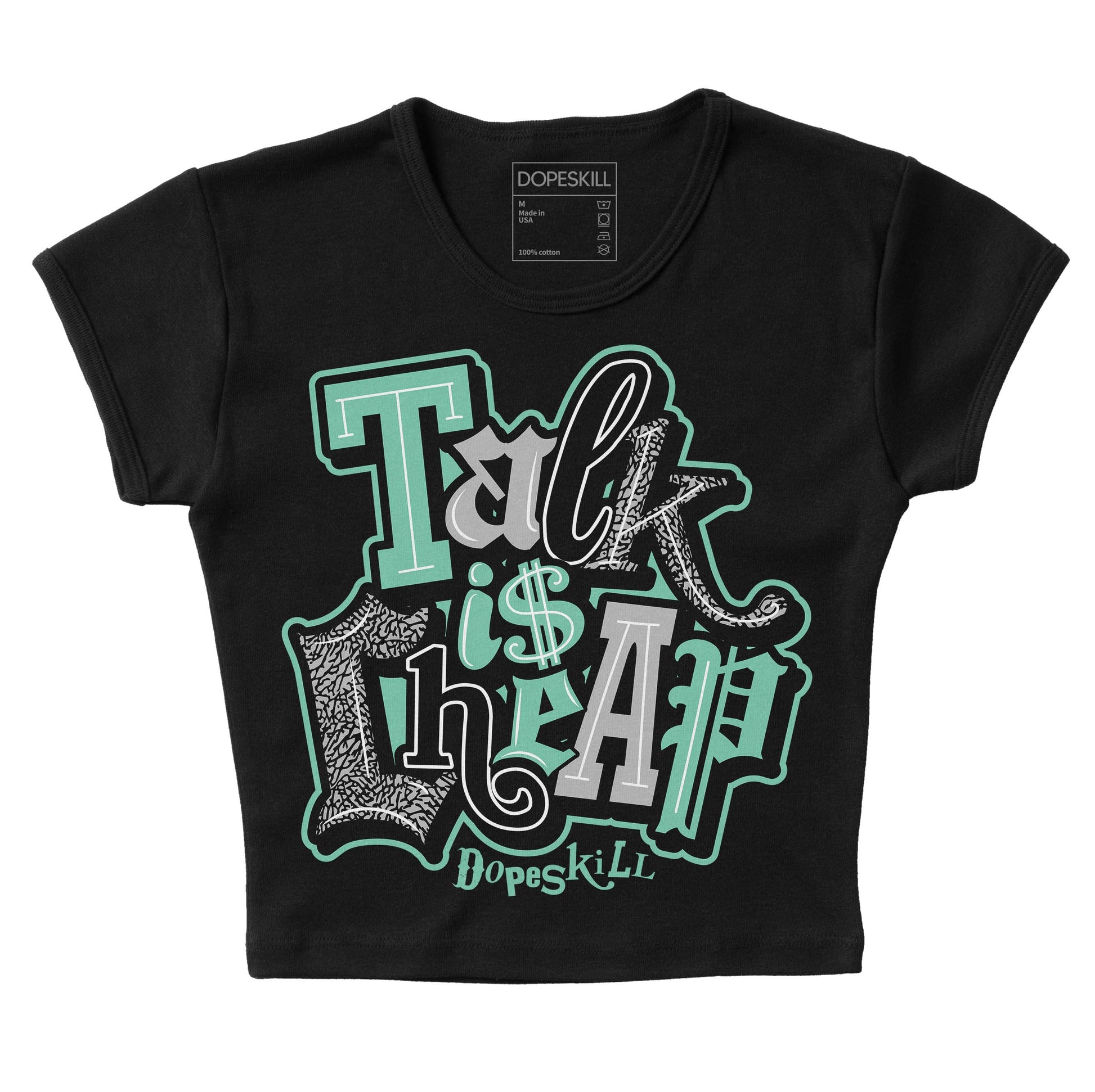 Jordan 3 "Green Glow" DopeSkill Women's Crop Top Talk Is Chip Graphic Streetwear - Black