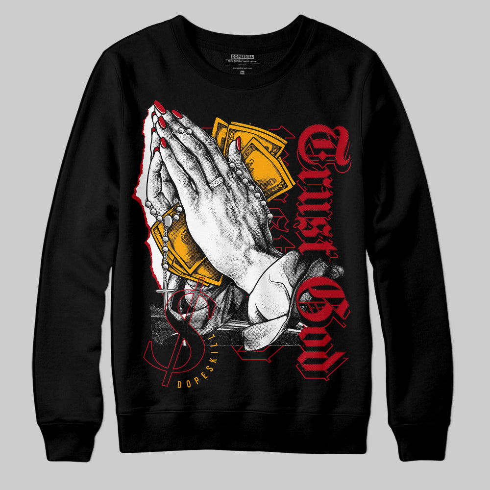 Jordan 7 Retro Cardinal DopeSkill Sweatshirt Trust God Graphic Streetwear - Black