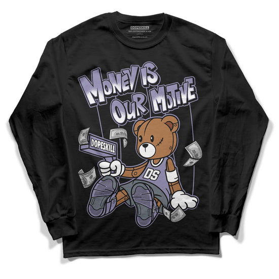 Jordan 5 Retro Low Indigo Haze DopeSkill Long Sleeve T-Shirt Money Is Our Motive Bear Graphic Streetwear - Black