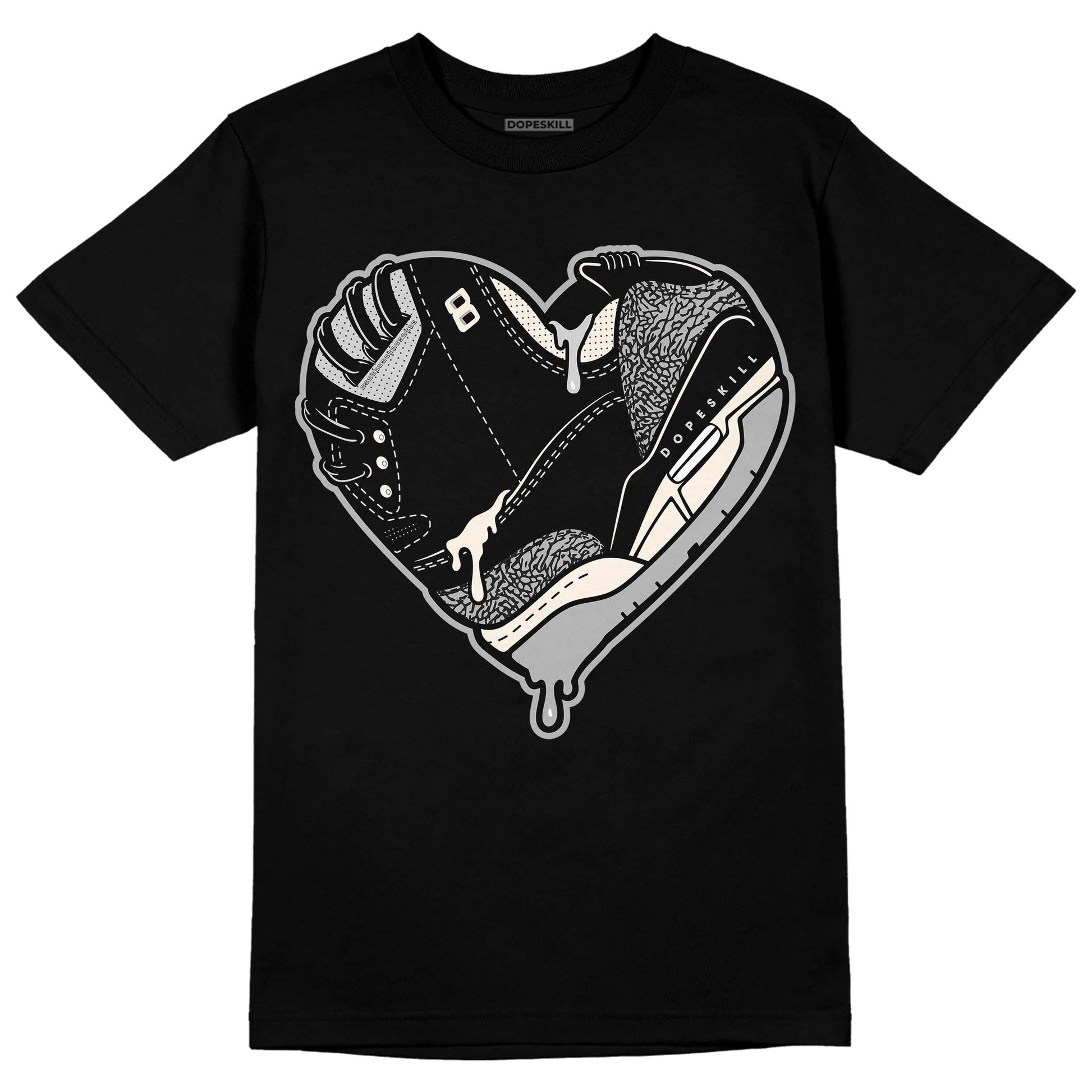 Jordan 3 “Off Noir” DopeSkill T-Shirt Heart Jordan 3 Graphic Streetwear - Black