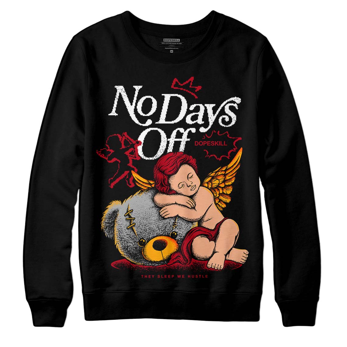 Jordan 7 Retro Cardinal DopeSkill Sweatshirt New No Days Off Graphic Streetwear - Black