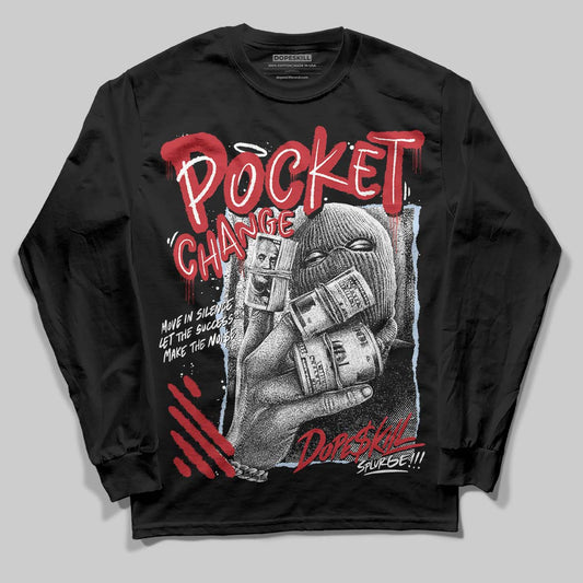 Jordan 5 Retro Fire Red Black Tongue (2025) DopeSkill Long Sleeve T-Shirt Pocket Change Graphic Streetwear - Black