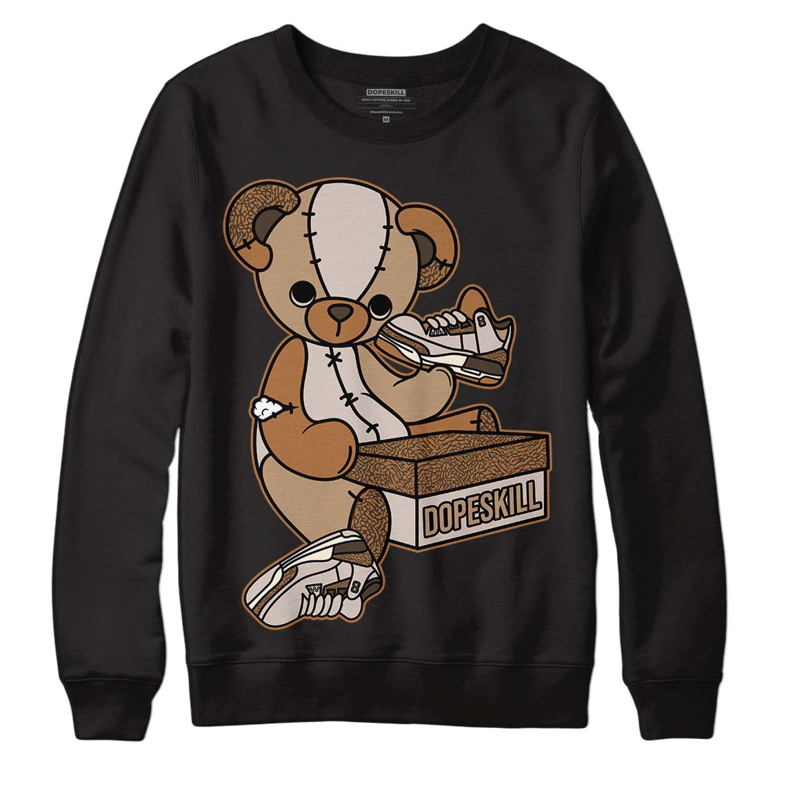 Jordan 3 Retro Palomino DopeSkill Sweatshirt Sneakerhead BEAR Graphic Streetwear - Black