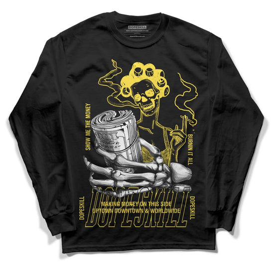 Wmns Air Jordan 11 Low 'Yellow Snakeskin' DopeSkill Long Sleeve T-Shirt Show Me The Money Graphic Streetwear - Black