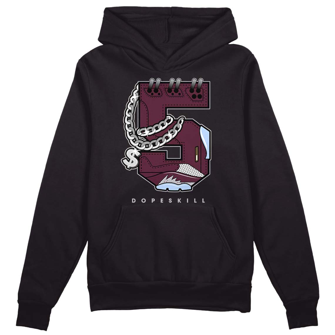 Jordan 5 Retro Burgundy (2023) DopeSkill Hoodie Sweatshirt No.5 Graphic Streetwear - Black