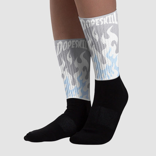 Cement Grey 11s DopeSkill Sublimated Socks FIRE Graphic