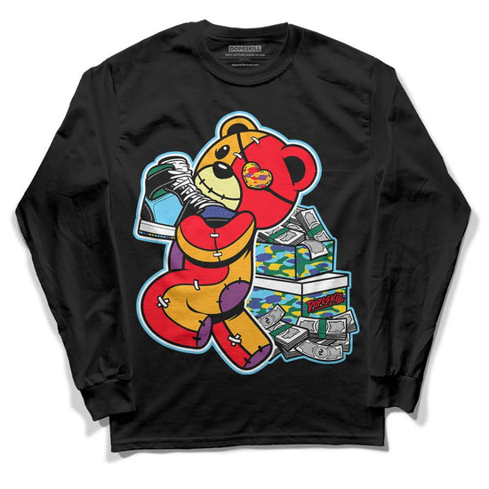 Jordan 1 Mid GS 'Six Championships DopeSkill Long Sleeve T-Shirt Bear Steals Sneaker Graphic Streetwear - Black