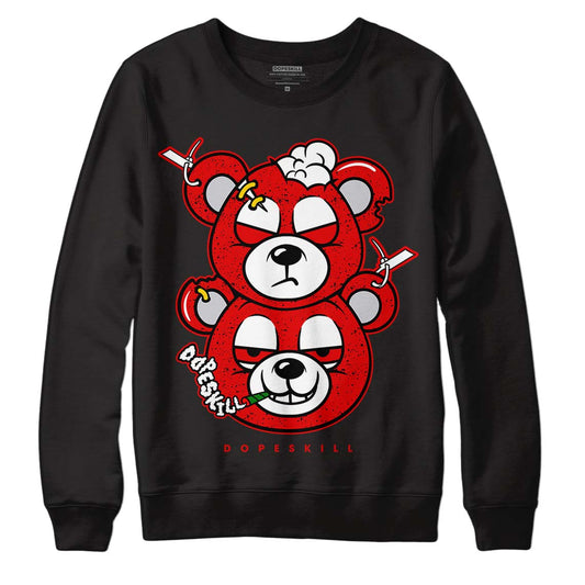 Jordan 4 Retro Red Cement DopeSkill Sweatshirt New Double Bear Graphic Streetwear - Black