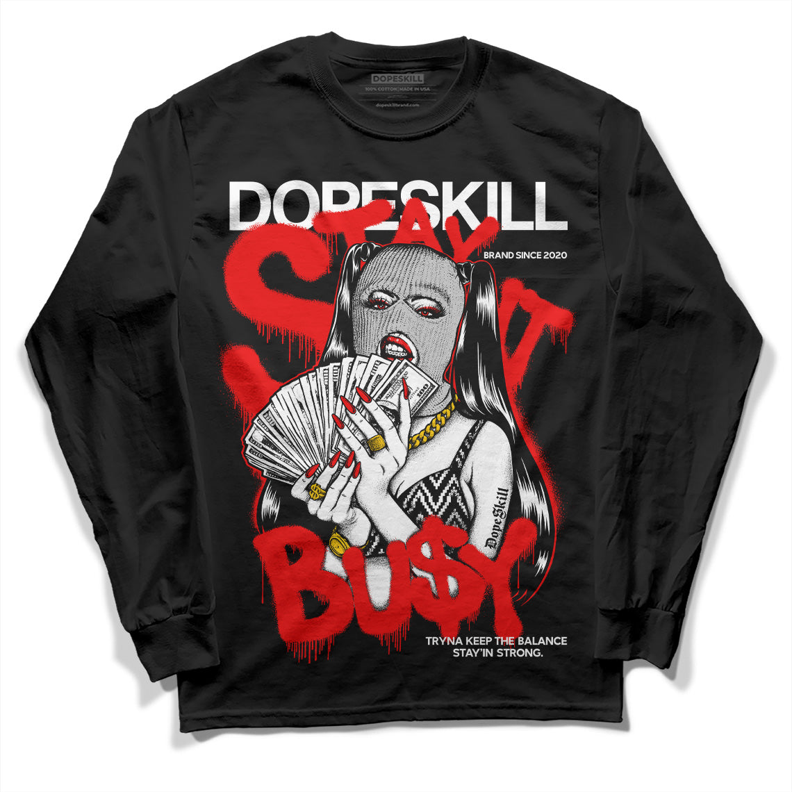 Jordan 12 “Cherry” DopeSkill Long Sleeve T-Shirt Stay It Busy Graphic Streetwear - Black