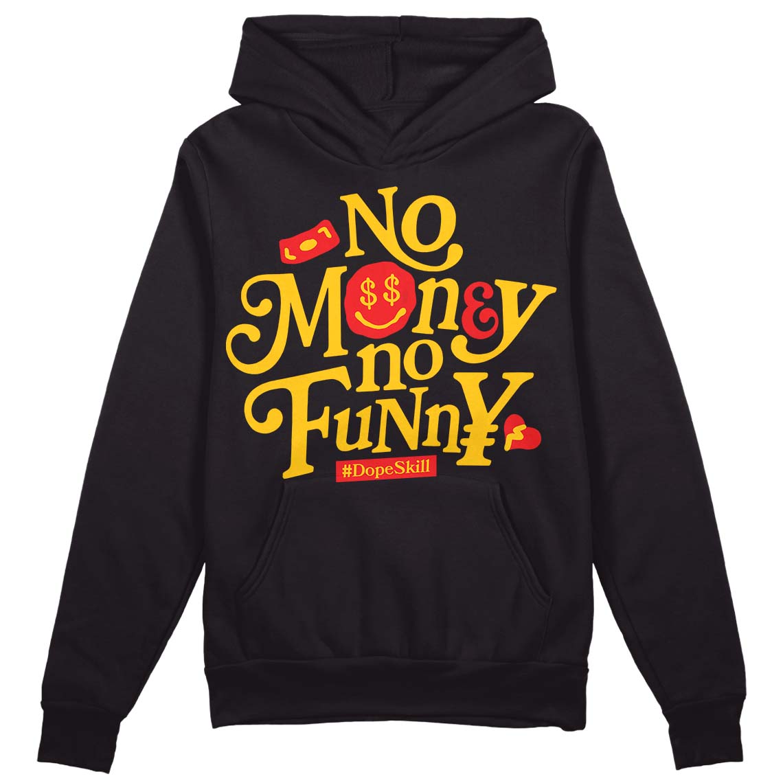 Yellow Sneakers DopeSkill Hoodie Sweatshirt No Money No Funny Graphic Streetwear - Black