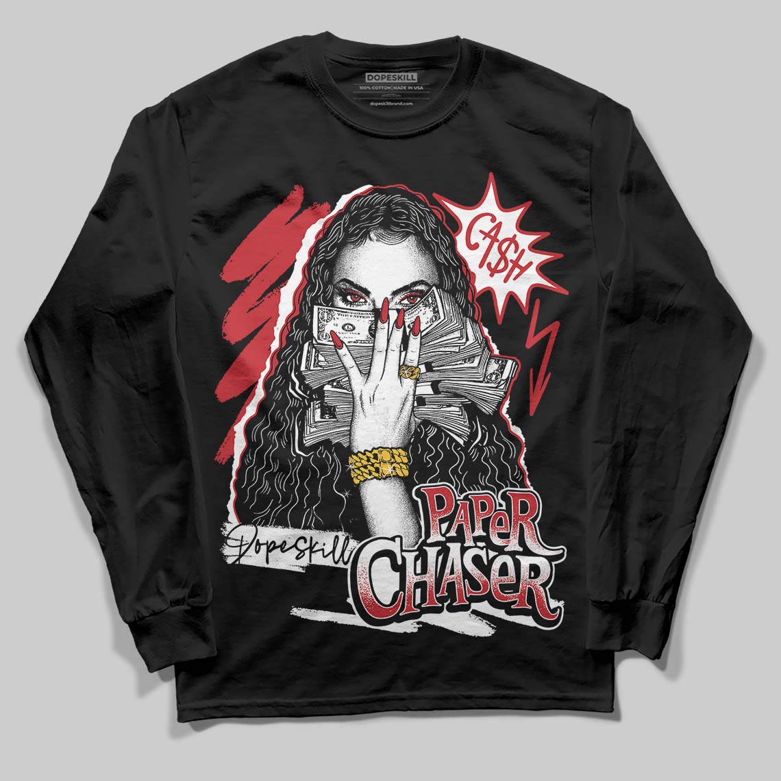 Jordan 5 Retro Fire Red Black Tongue (2025) DopeSkill Long Sleeve T-Shirt NPC Graphic Streetwear - Black