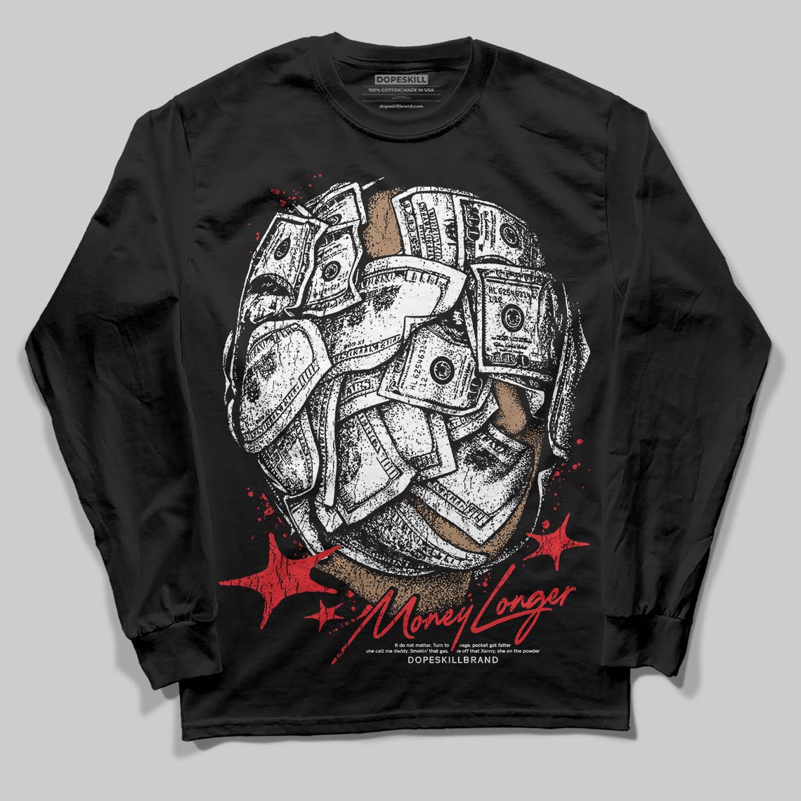 Red Sneakers DopeSkill Long Sleeve T-Shirt Money Longer Graphic Streetwear - Black