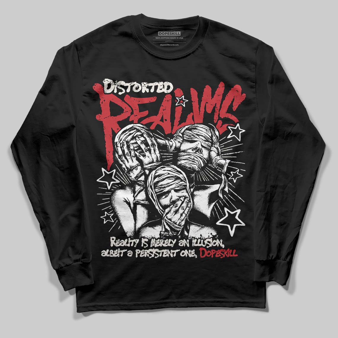 Jordan 4 “Flight Club” DopeSkill Long Sleeve T-Shirt Distorted Realms Graphic Streetwear - Black