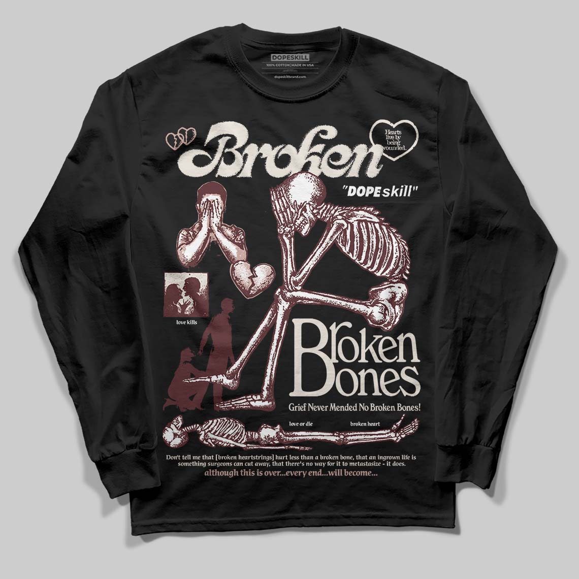Jordan 11 “China” DopeSkill Long Sleeve T-Shirt Broken Bones Graphic Streetwear - Black