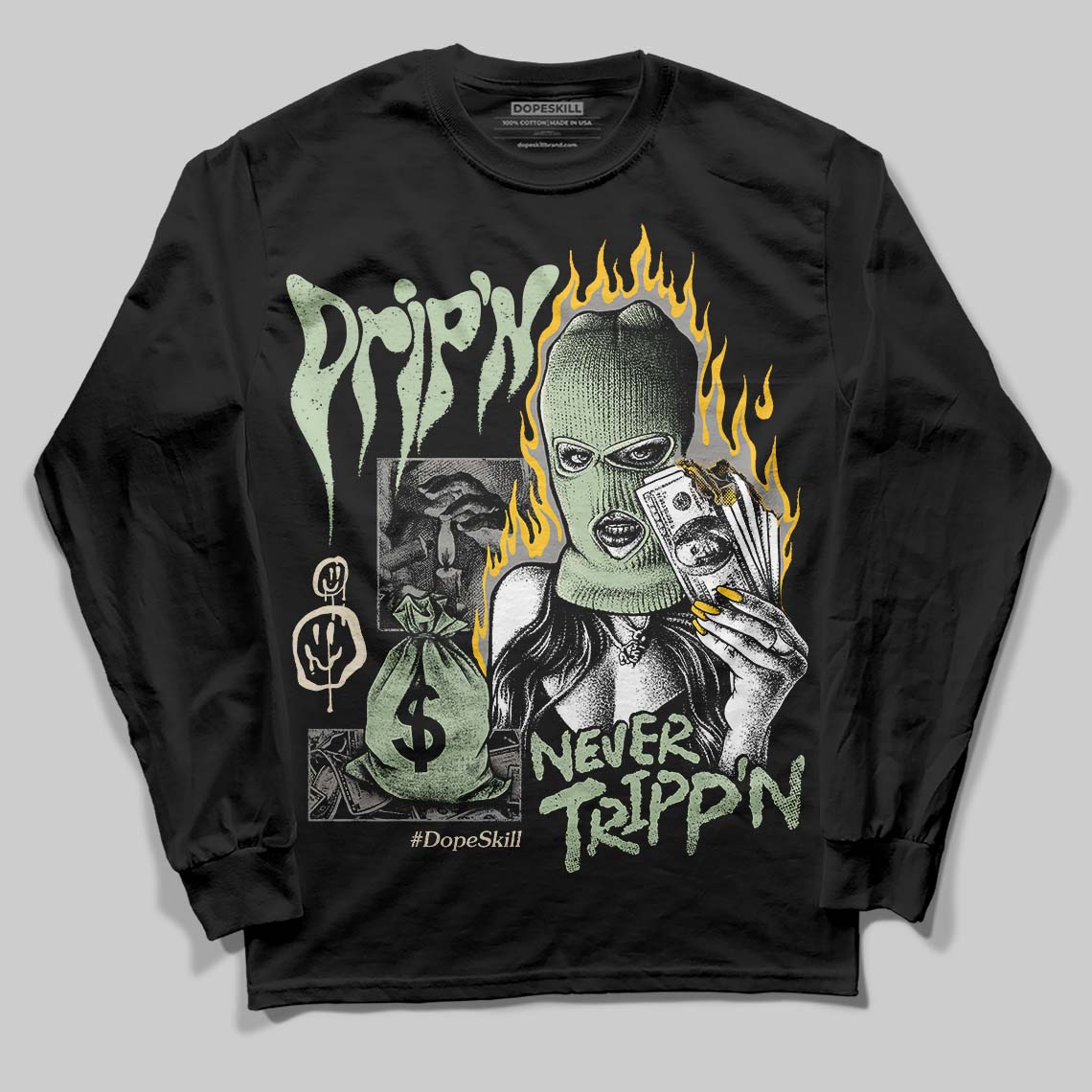 Jordan 4 WMNS “Seafoam” (2025) DopeSkill Long Sleeve T-Shirt Drip'n Never Tripp'n Graphic Streetwear - Black