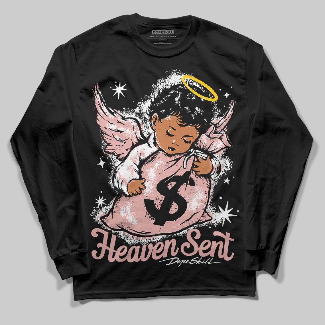 Jordan 1 Low OG “Rust Pink” DopeSkill Long Sleeve T-Shirt Heaven Sent Graphic Streetwear - Black
