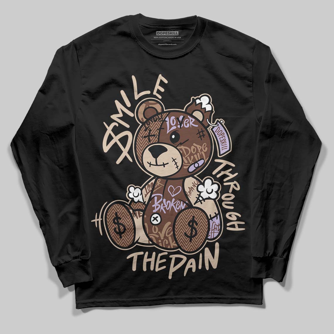 Harris Tweed x Wmns Dunk Low 'Sesame' DopeSkill Long Sleeve T-Shirt Smile Through The Pain Graphic Streetwear - Black