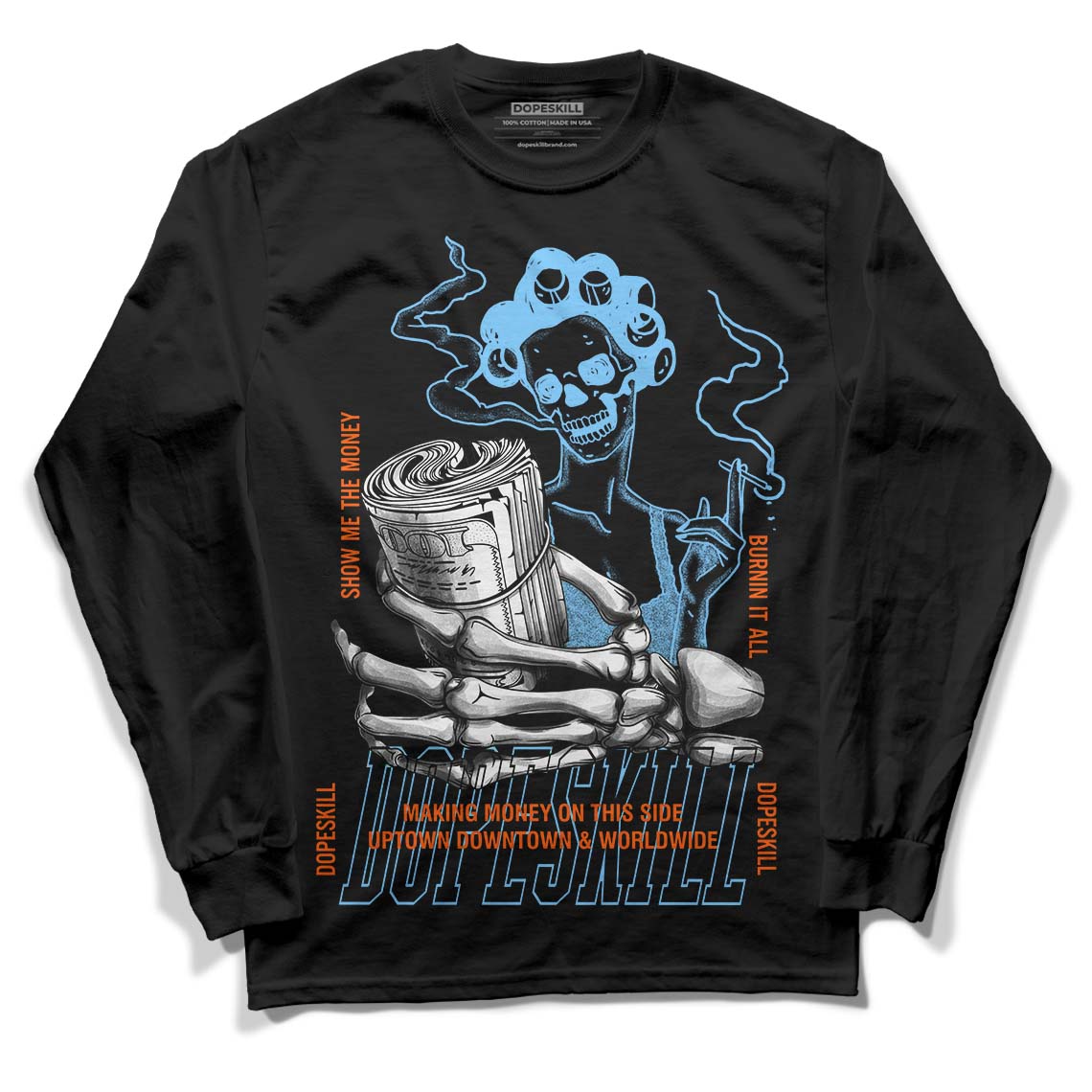 Dunk Low Futura University Blue DopeSkill Long Sleeve T-Shirt Show Me The Money Graphic Streetwear - Black