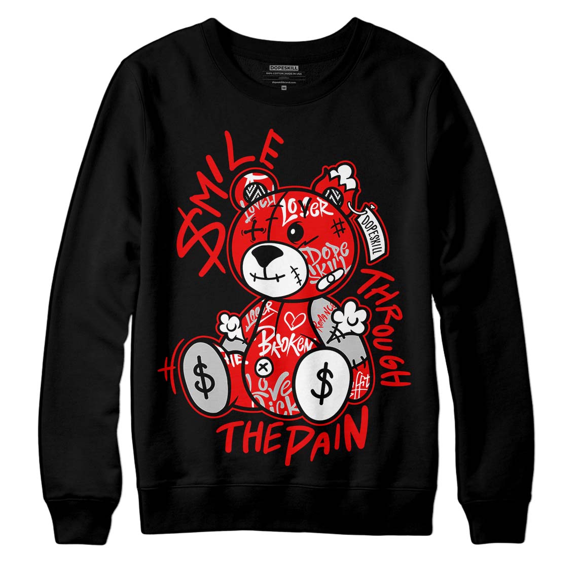 Jordan 12 “Cherry” DopeSkill Sweatshirt Smile Through The Pain Graphic Streetwear - Black