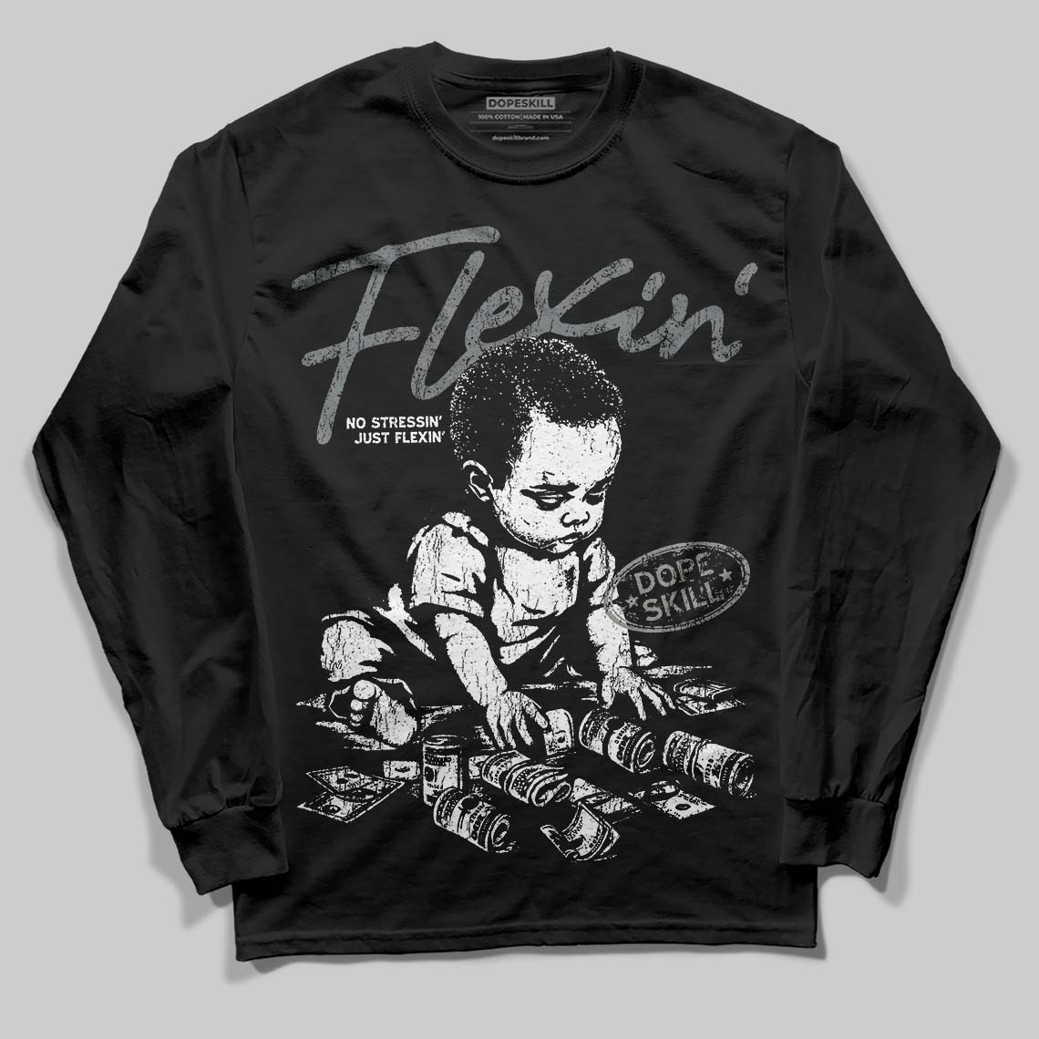 Jordan 9 Cool Grey DopeSkill Long Sleeve T-Shirt Flexin' Graphic Streetwear - Black