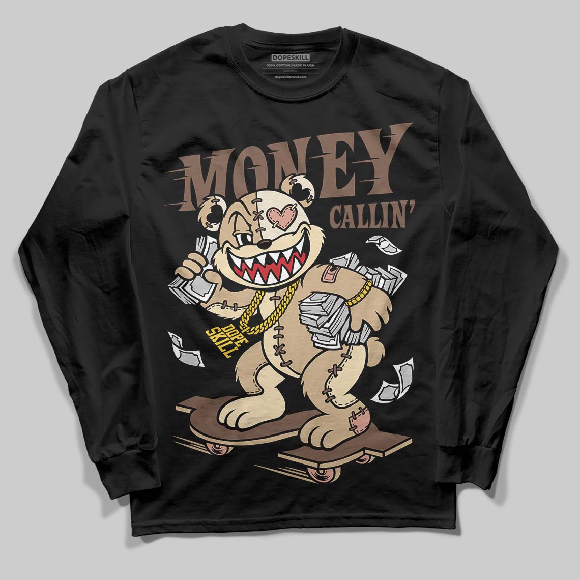 TAN Sneakers DopeSkill Long Sleeve T-Shirt Money Callin' Graphic Streetwear - Black