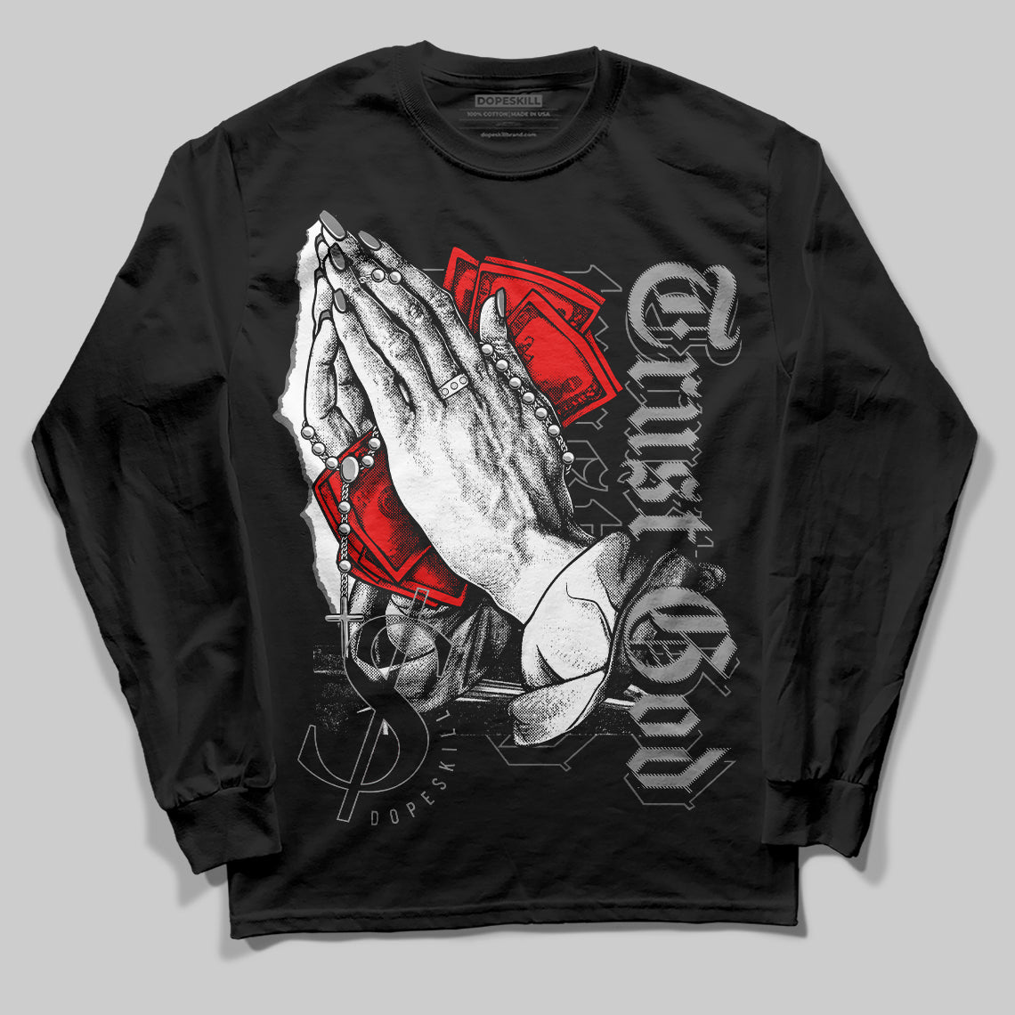 Grey Sneakers DopeSkill Long Sleeve T-Shirt Trust God Graphic Streetwear - Black