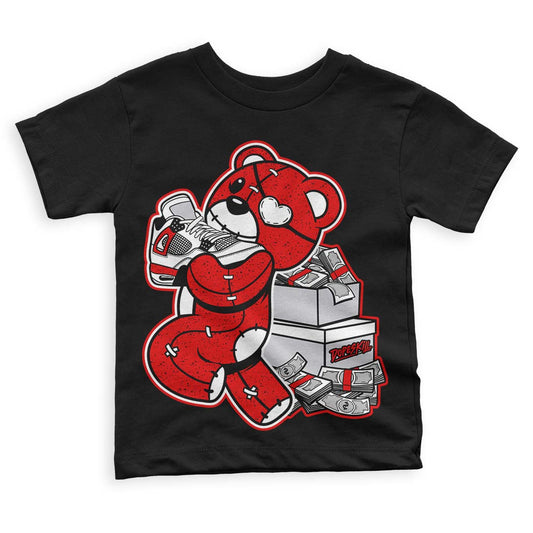 Jordan 4 Retro Red Cement DopeSkill Toddler Kids T-shirt Bear Steals Sneaker Graphic Streetwear - Black