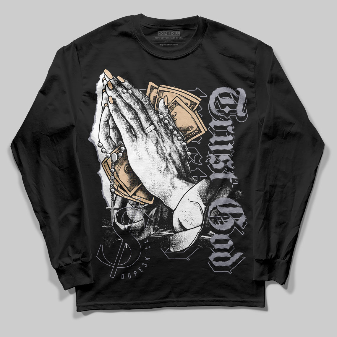 Jordan 4 Retro Frozen Moments DopeSkill Long Sleeve T-Shirt Trust God Graphic Streetwear - Black