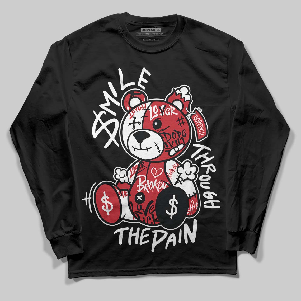Jordan 1 Low OG "Chicago" DopeSkill Long Sleeve T-Shirt Smile Through The Pain Graphic Streetwear - Black
