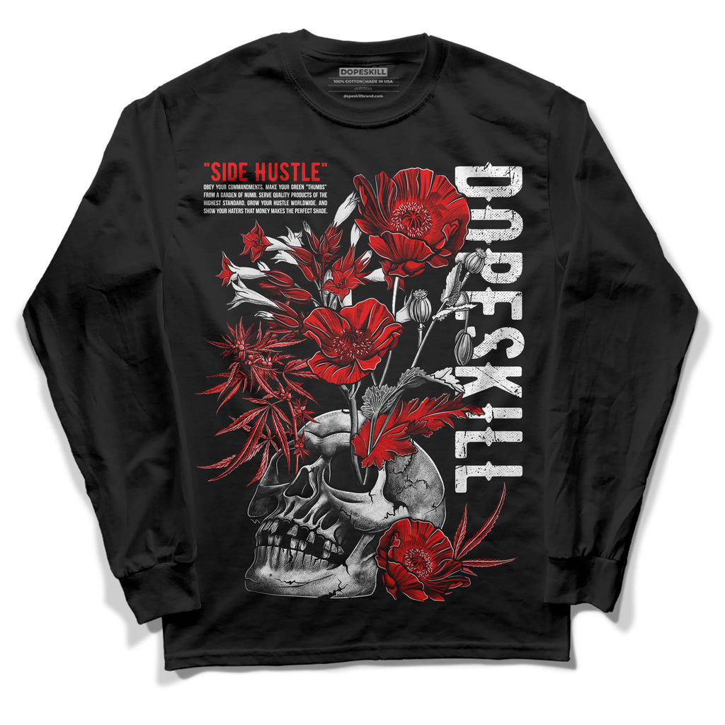 Jordan 4 Retro Red Cement DopeSkill Long Sleeve T-Shirt Side Hustle Graphic Streetwear - Black