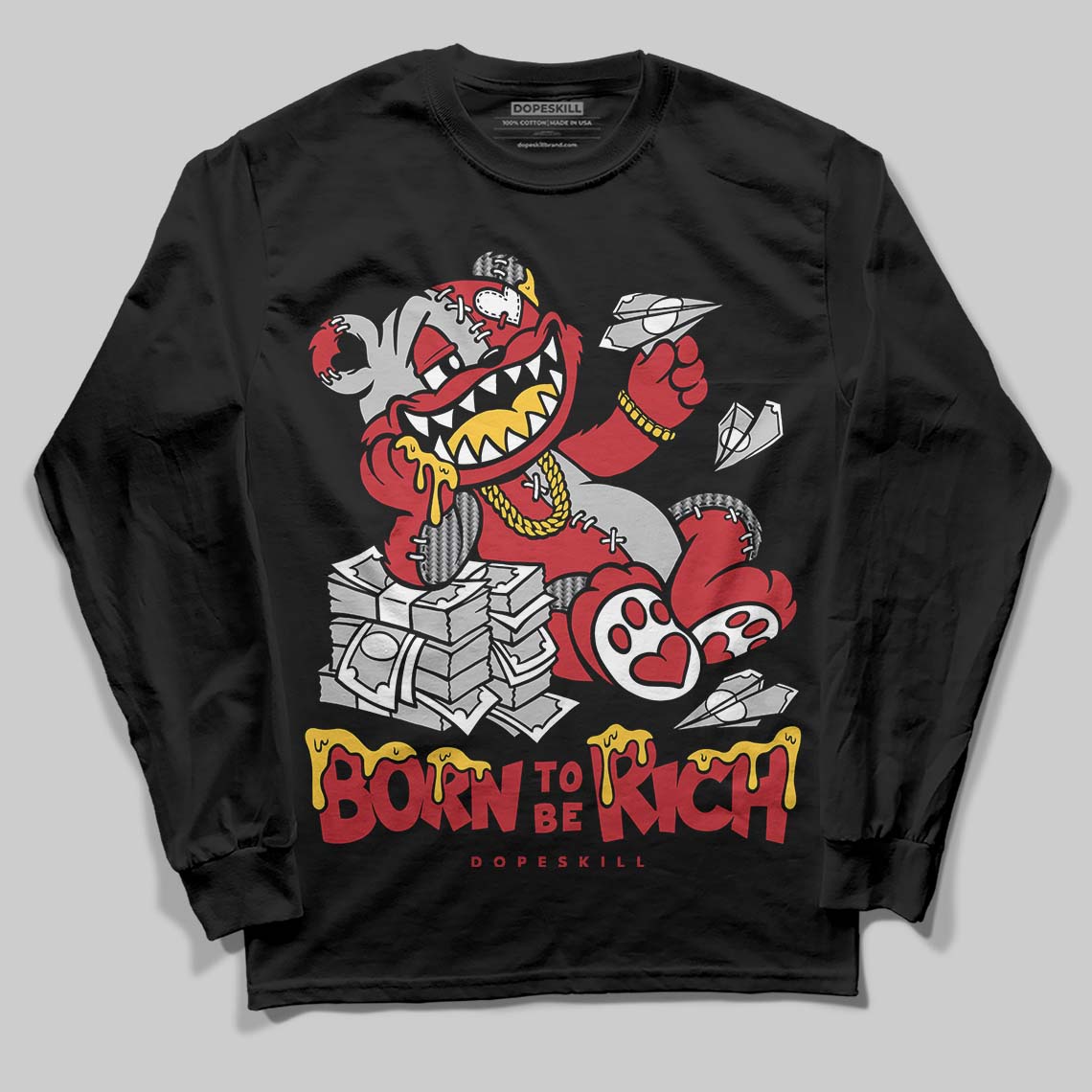 Jordan 14 Retro Ferrari (2025) DopeSkill Long Sleeve T-Shirt Born To Be Rich Graphic Streetwear - Black