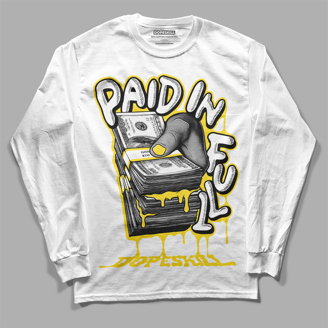 Jordan 11 Low 'Yellow Snakeskin' DopeSkill Long Sleeve T-Shirt Paid In Full Graphic  Streetwear  - White 