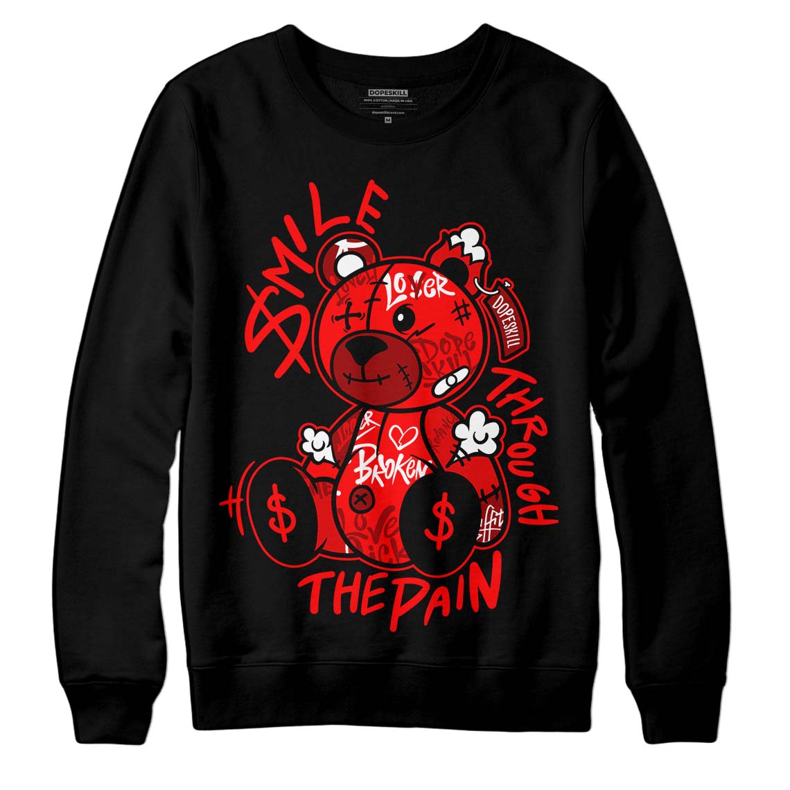 Jordan 1 Retro High OG "Satin Bred" DopeSkill Sweatshirt Smile Through The Pain Graphic Streetwear - black