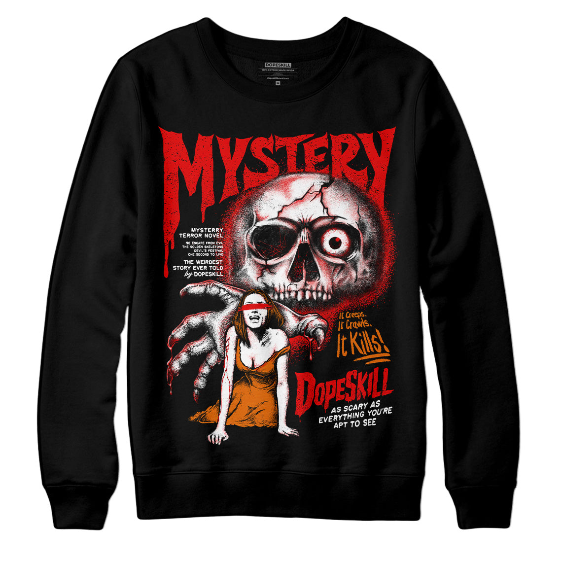 Jordan 4 Retro Red Cement DopeSkill Sweatshirt Mystery Ghostly Grasp Graphic Streetwear - Black