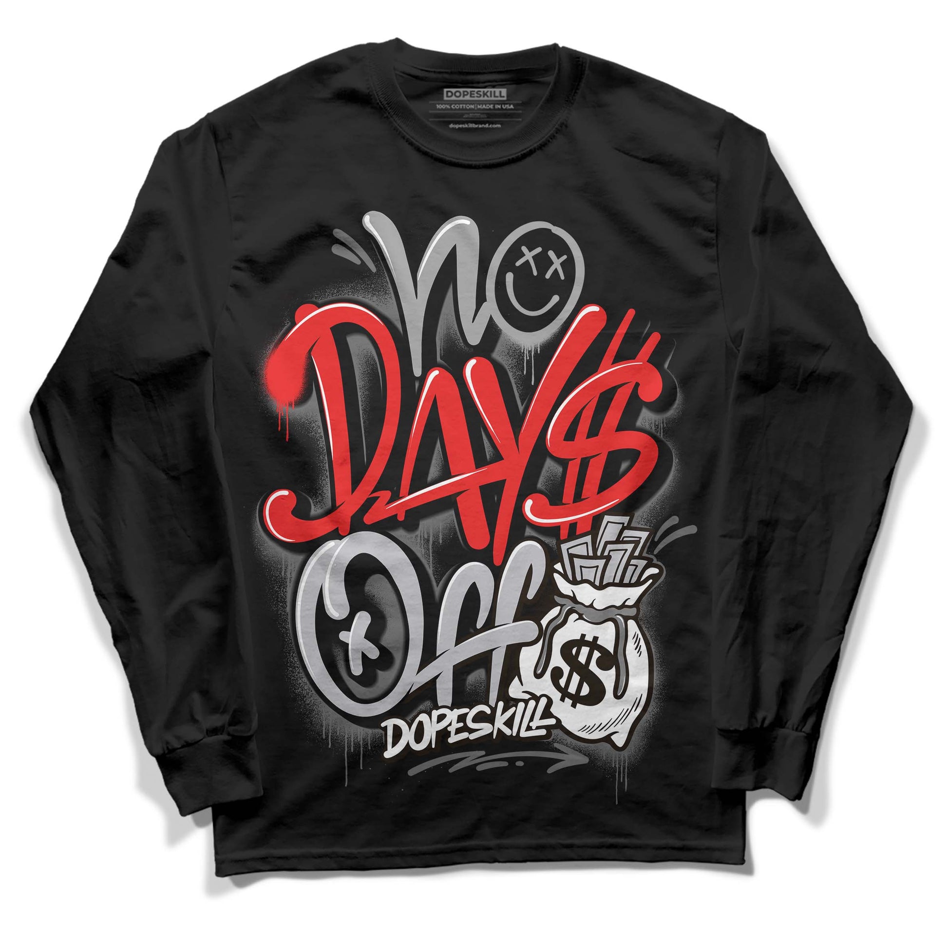 Grey Sneakers DopeSkill Long Sleeve T-Shirt No Days Off Graphic Streetwear - Black