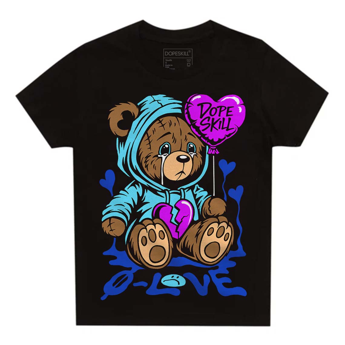 Dunk Low Argon DopeSkill Toddler Kids T-shirt Broken Bear Graphic Streetwear - Black